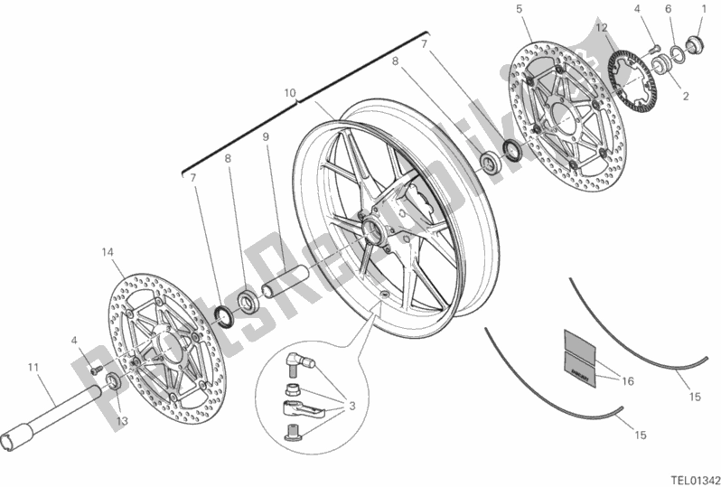 All parts for the Front Wheel of the Ducati Multistrada 1260 S Grand Tour USA 2020